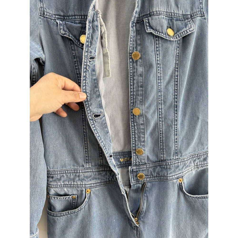 Michael Kors Woman Sz 0 Tencel Wide Leg Denim Jean Jumpsuit Coastal Cowgirl - Picture 4 of 13